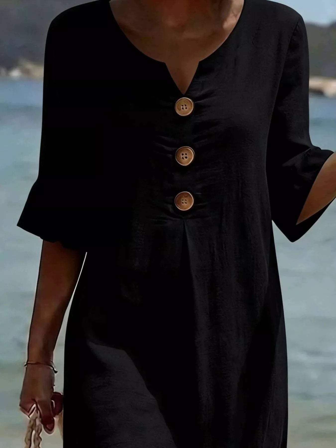 Trendsi Full Size Casual Decor Button Dress with Ruffle Sleeves Plus Size -