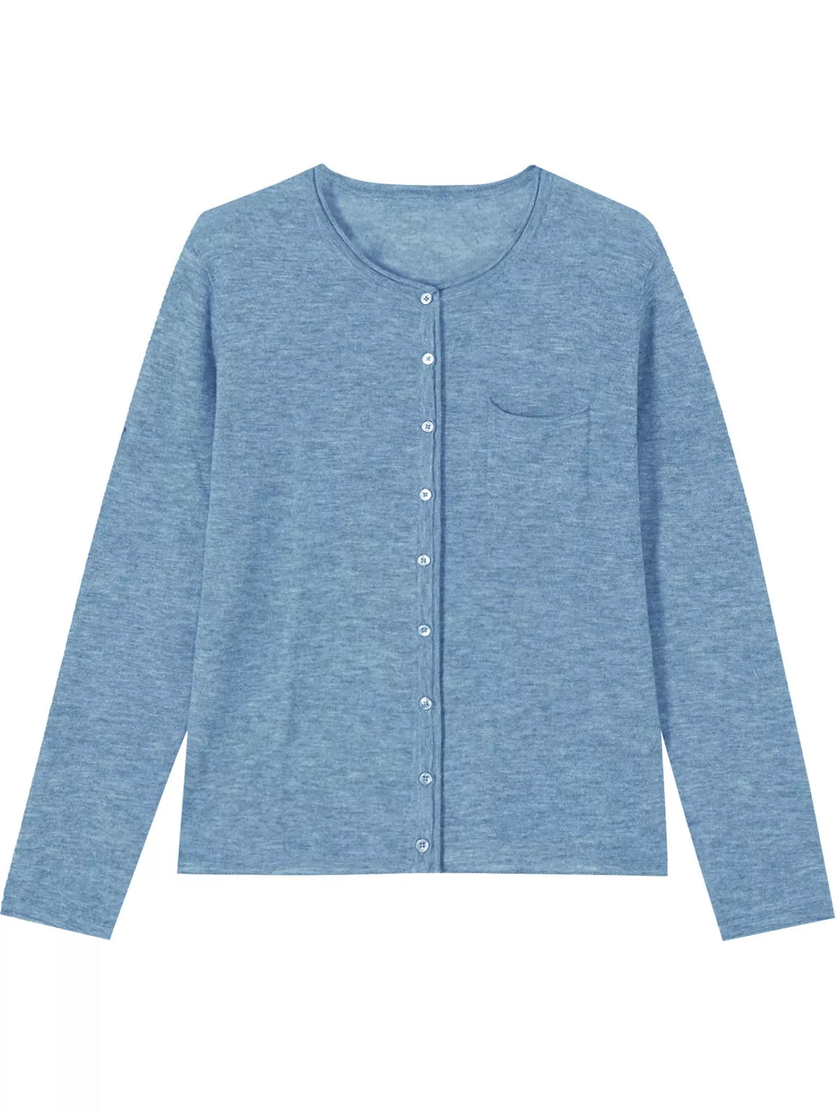 Round neck long sleeve cardigan, product view
