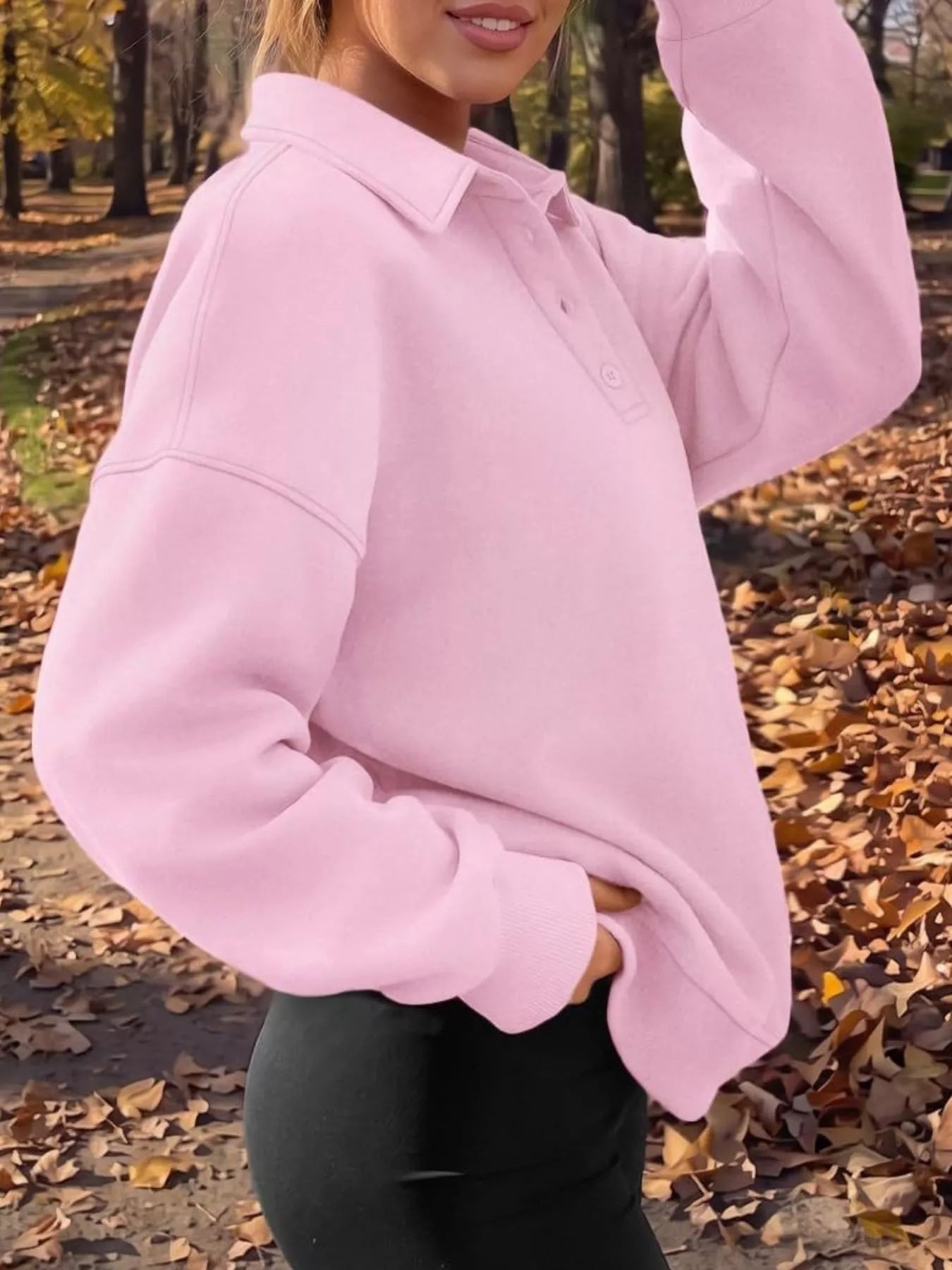 Trendsi Button Detail Dropped Shoulder Sweatshirt -