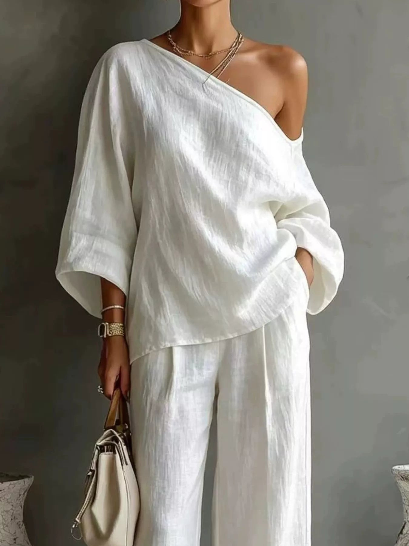 Trendsi One Shoulder Top and Wide Leg Pants Set -