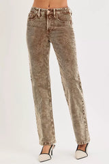 Trendsi RISEN Tummy Control Mid Rise Straight Leg Corduroy Pants -
