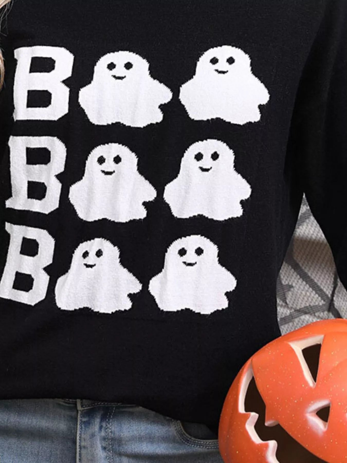 Trendsi Halloween Ghost Graphic Crew Neck Sweater -