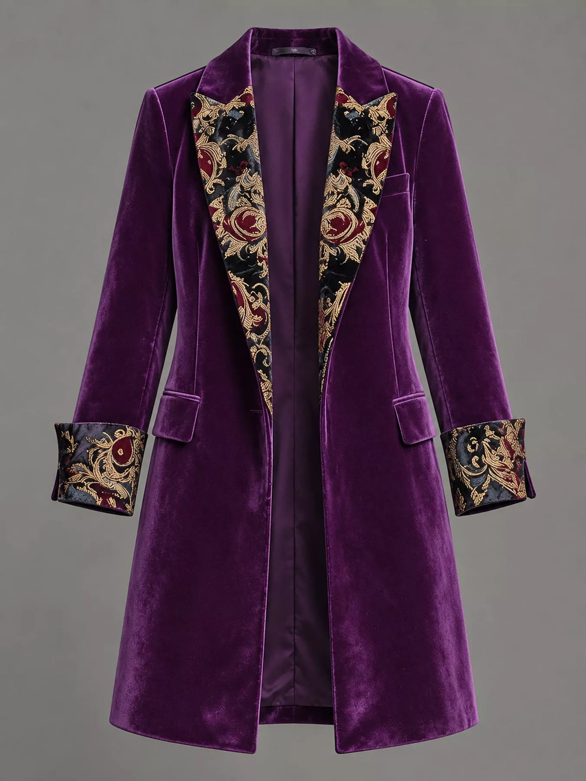 Purple (with Lining) floral lapels and cuffs velvet blazer