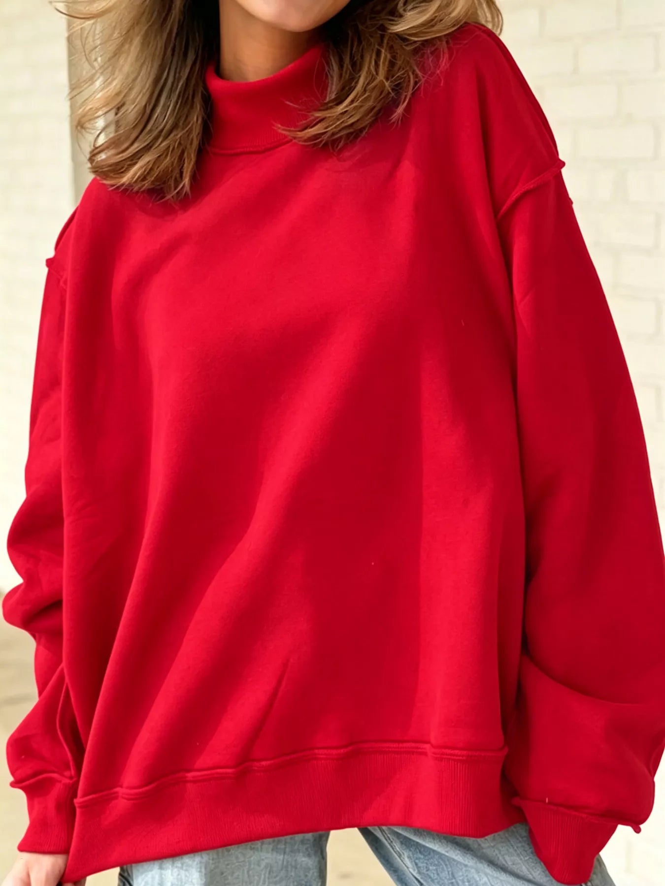 Trendsi Mock Neck Dropped Shoulder Sweatshirt -