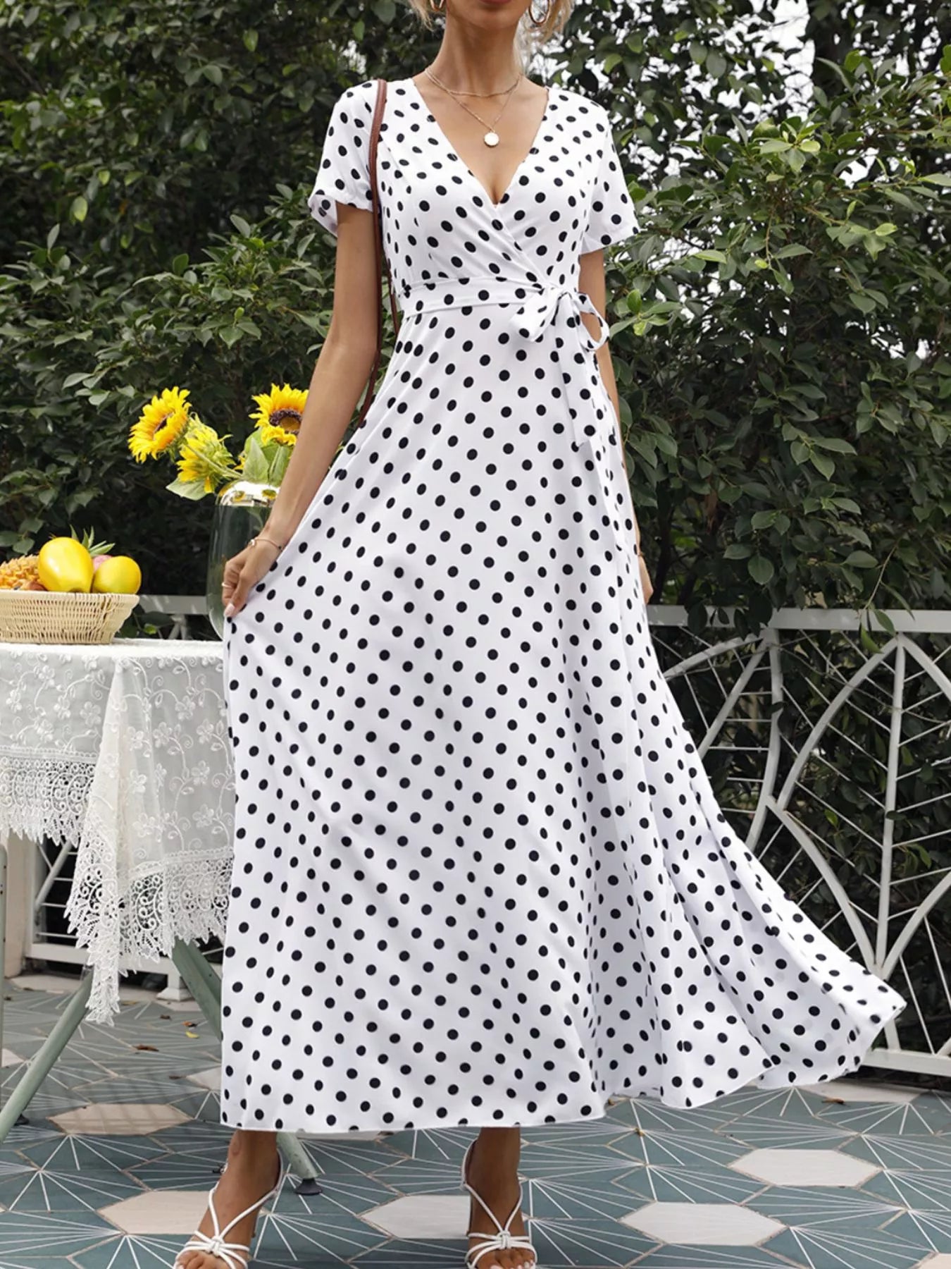 Trendsi Polka Dot Wrap Maxi Dress -