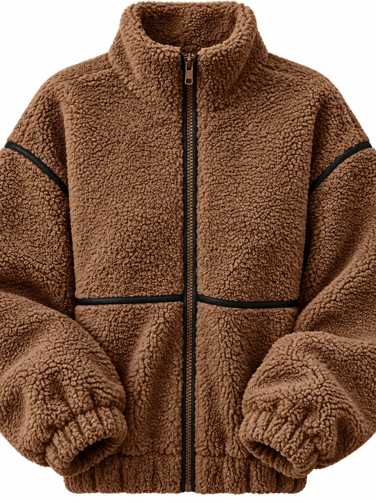 Stand Collar Sherpa Fleece Zip-Up Jacket — garment construction details
