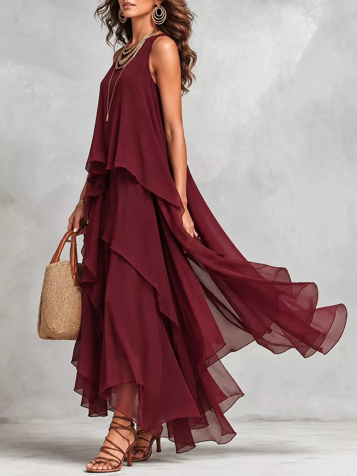 Tiered maxi dress, burgundy side