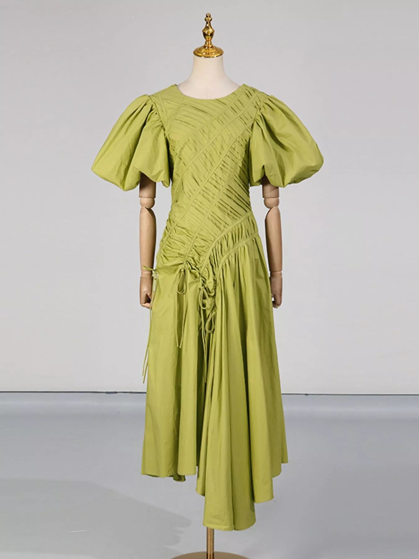 Trendsi Puff Sleeve Ruched Midi Dress -