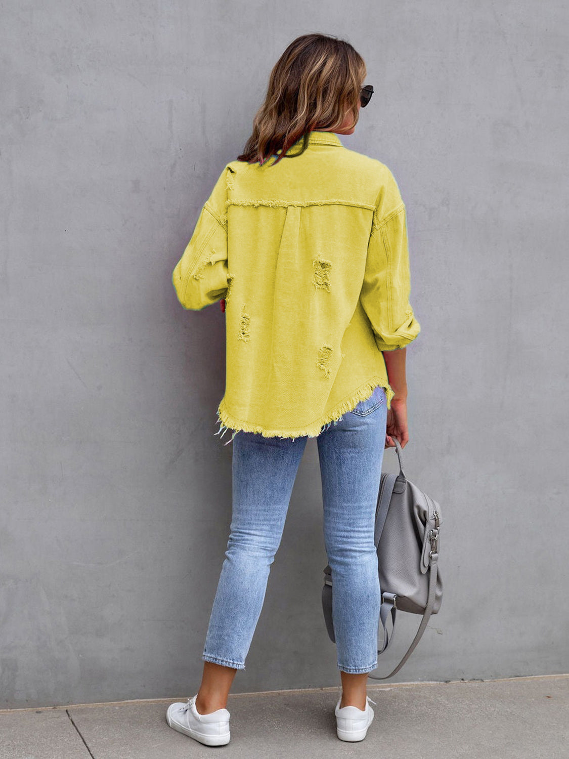 Trendsi Distressed Drop Shoulder Denim Jacket -
