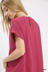Trendsi Umgee Linen Scalloped Round Neck Top -