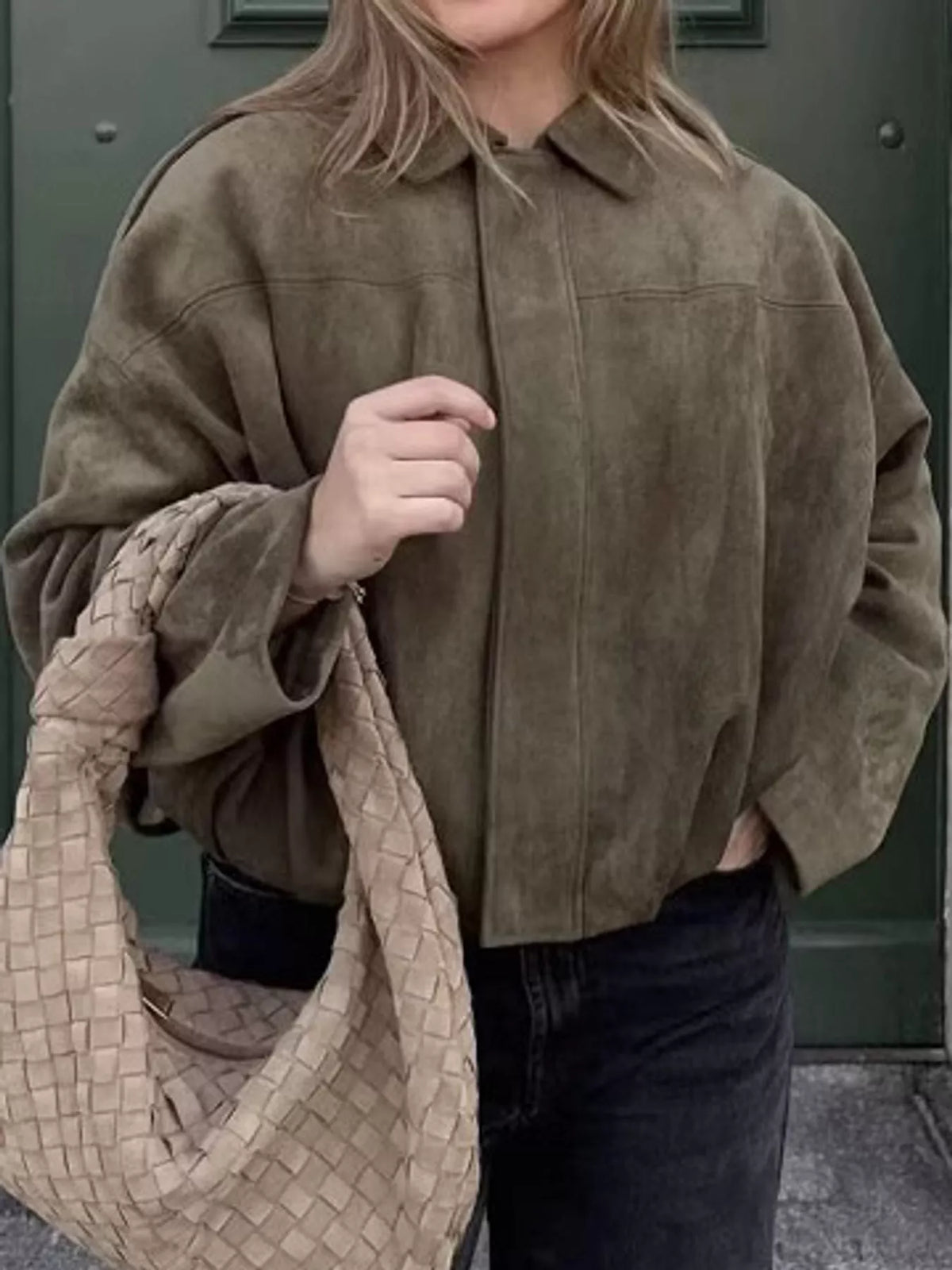 Oversized zip jacket, olive front
