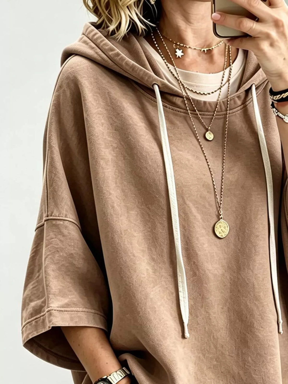 Trendsi Drawstring 3/4 Sleeve Hoodie -