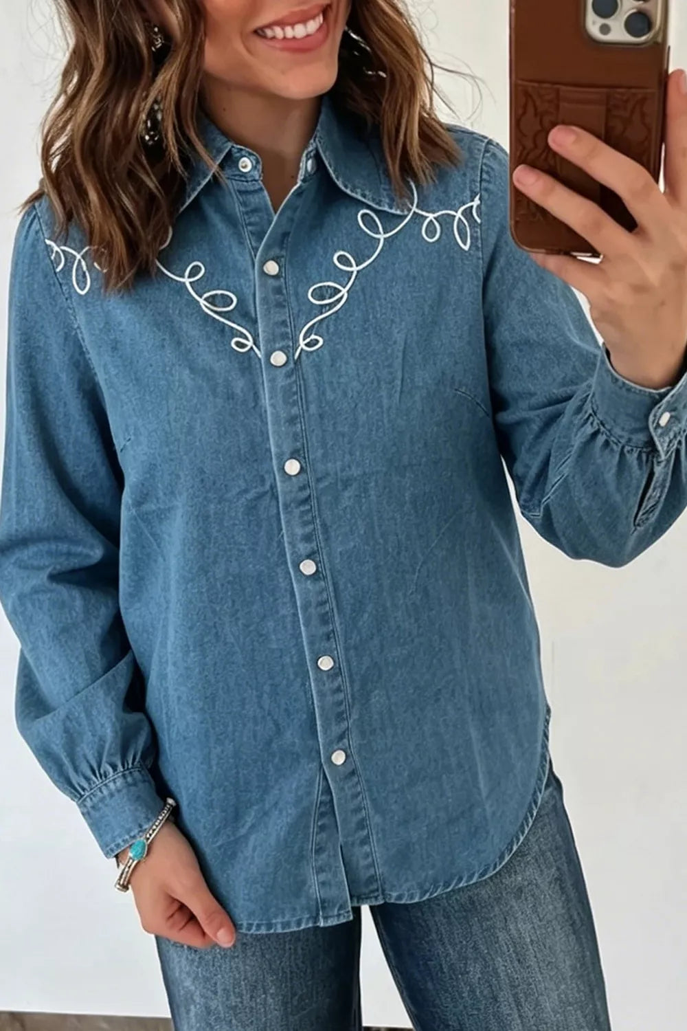 Trendsi Embroidered Western Denim Top -