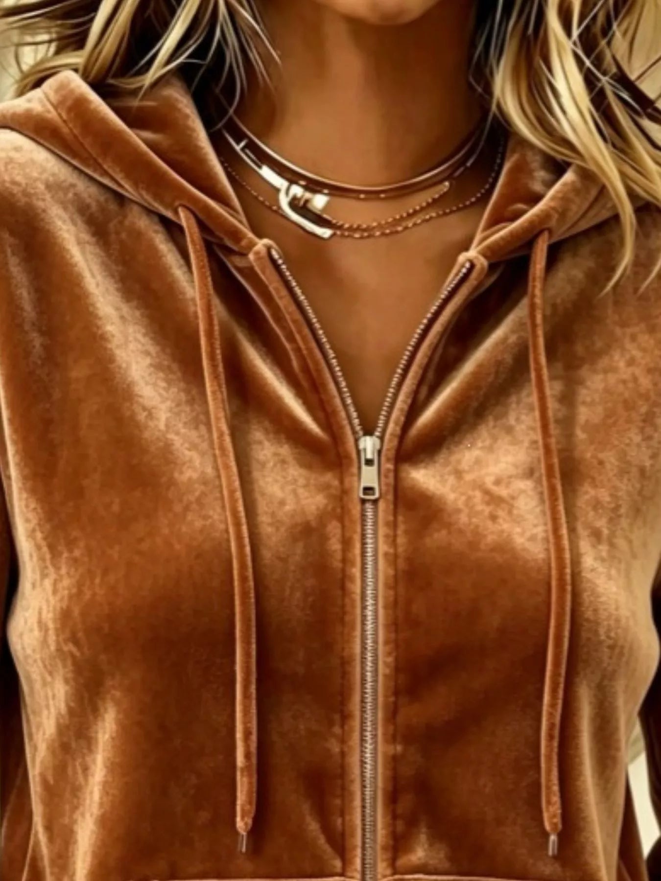Trendsi Full Size Velvet Zip-Up Hoodie with Drawstring Plus Size -