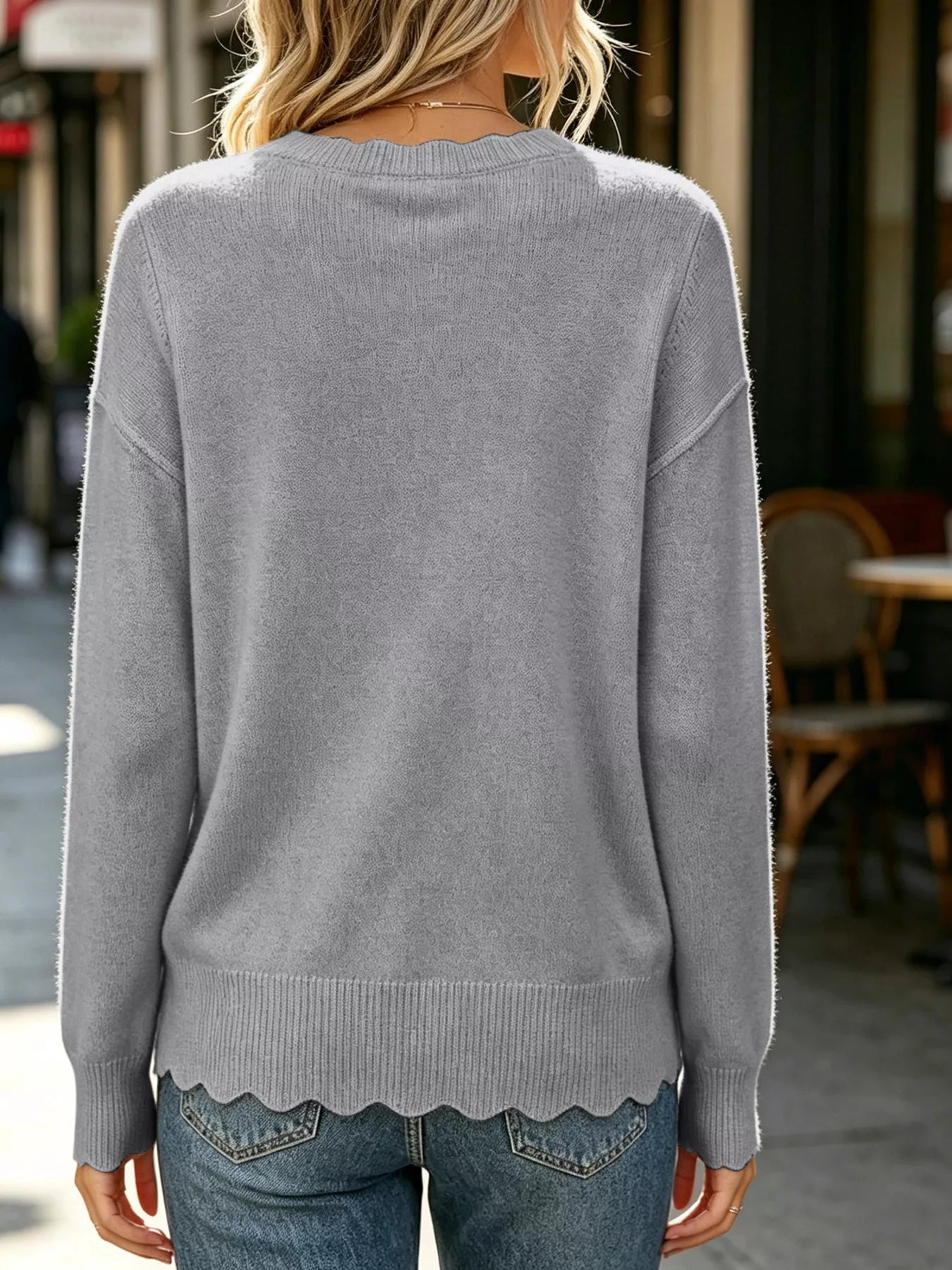 Trendsi Full Size Scalloped Trim Crew Neck Sweater Plus Size -
