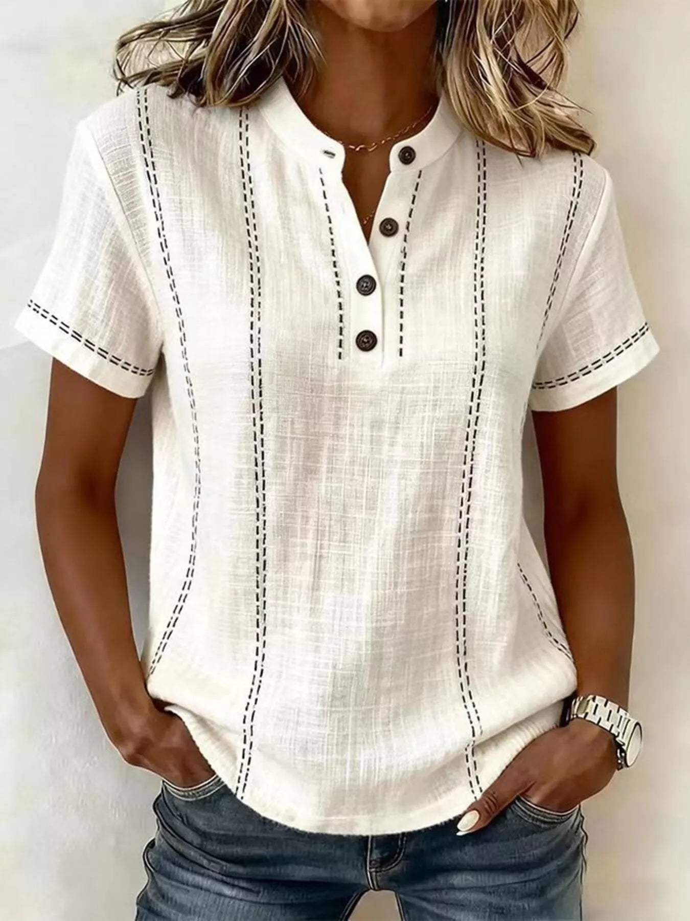 Trendsi Full Size Button Detail Short Sleeve Blouse Plus Size -