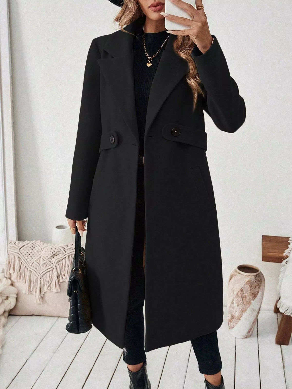 Trendsi Single-Button Longline Coat -
