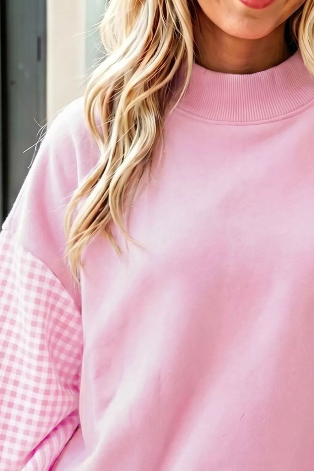 Trendsi Plaid Sleeve Colorblock Loose Tunic Sweatshirt -