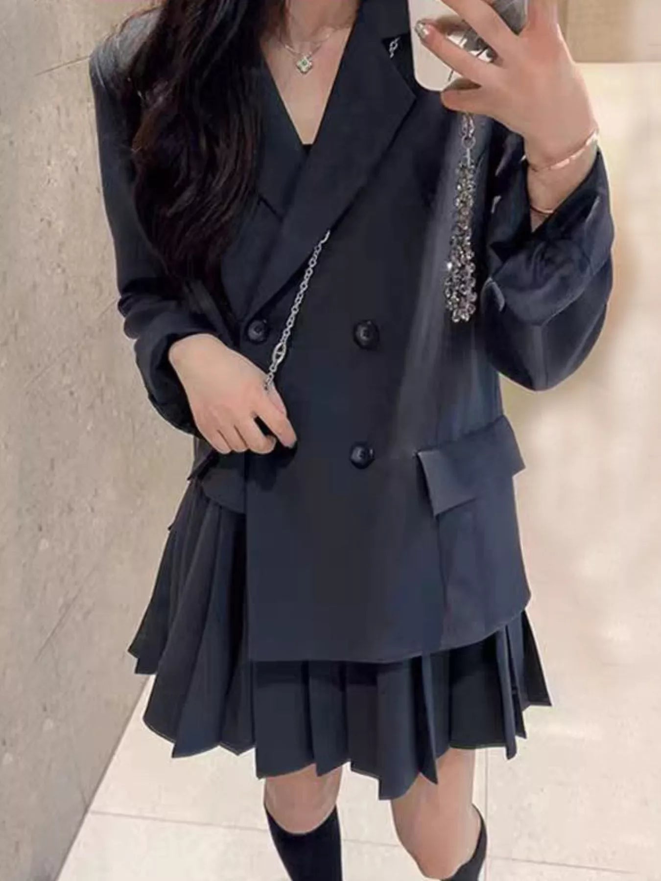 Trendsi Plus Size Asymmetrical Pleated Blazer Dress - Dresses