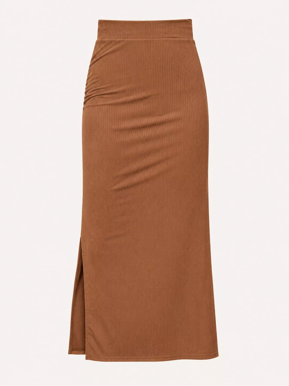 Tan side slit skirt — front view