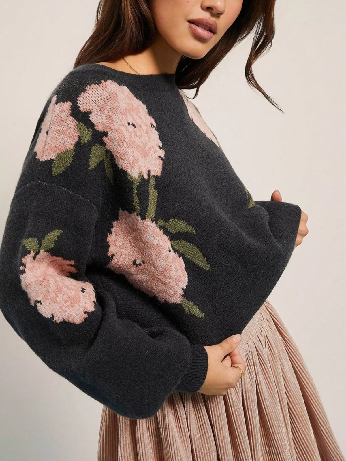 Black floral pattern sweater