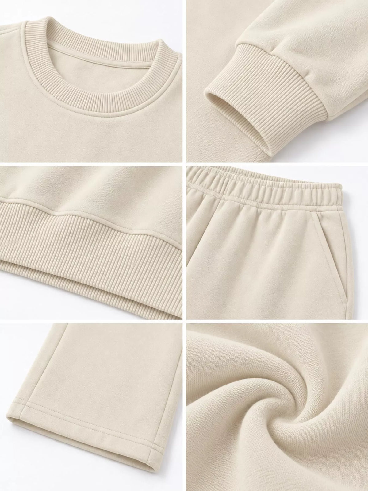 Crewneck Drop Shoulder Sweatshirt and Wide-Leg Pants Set — construction details