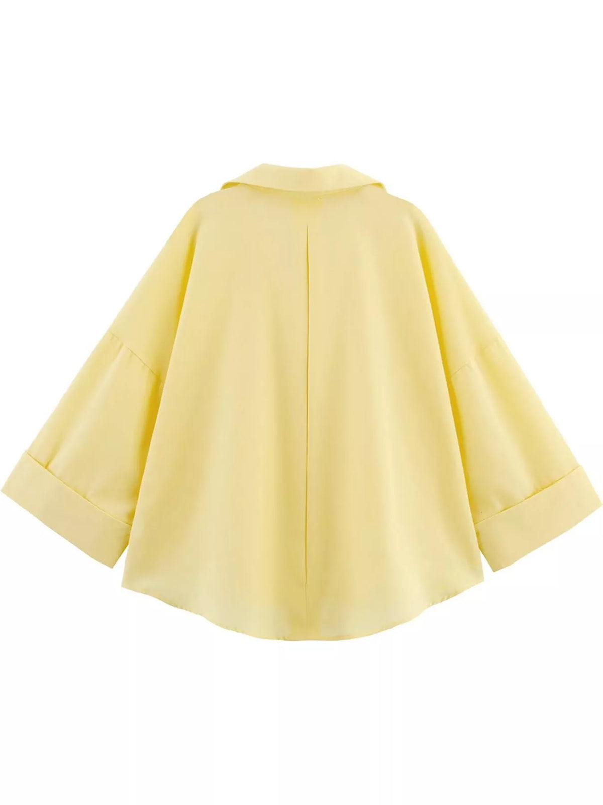Yellow button-up three-quarter sleeve shirt