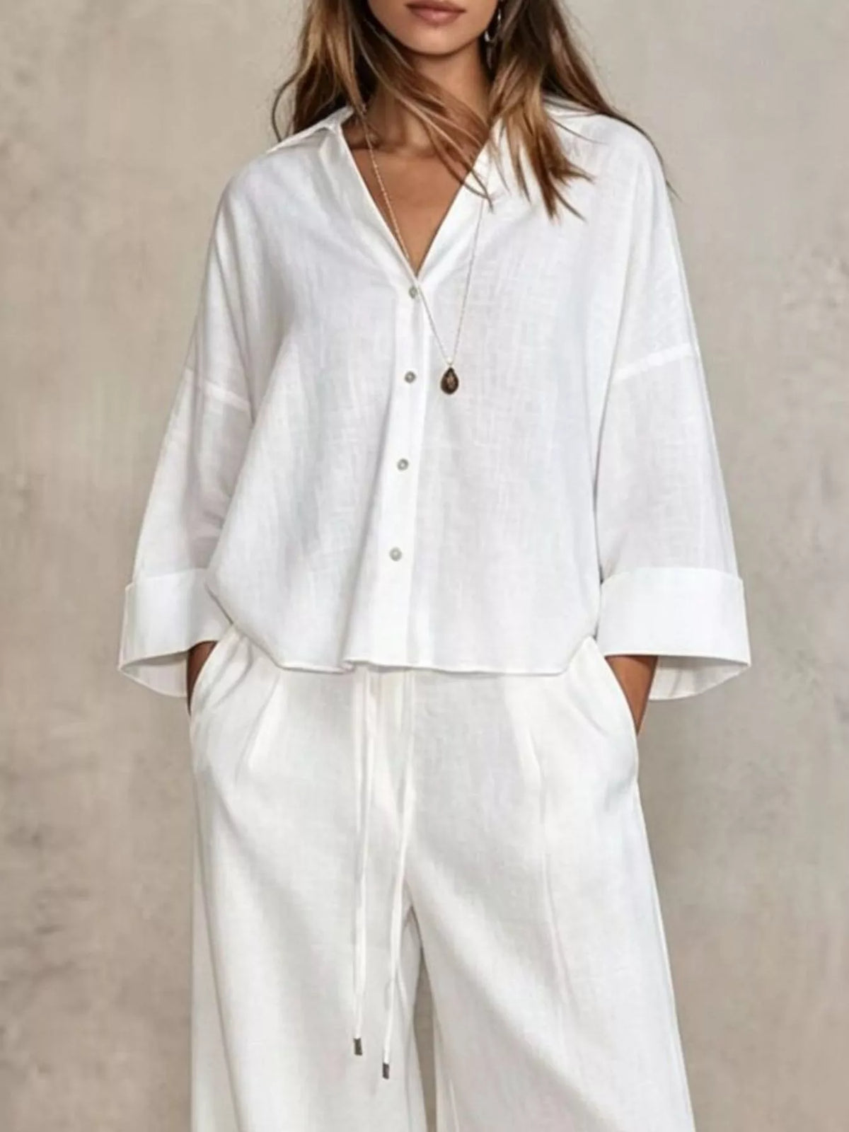 Shirt and pants set, white shirt detail