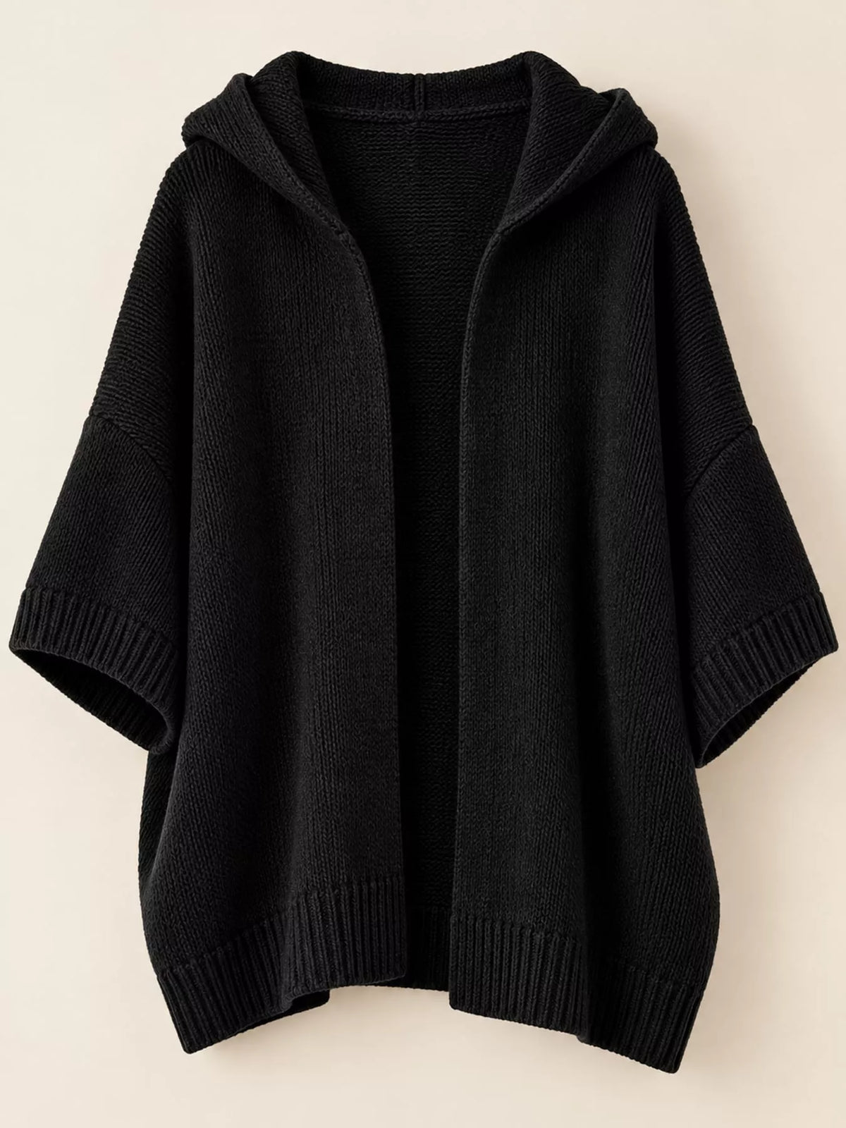 Hooded knit cardigan, black flat lay