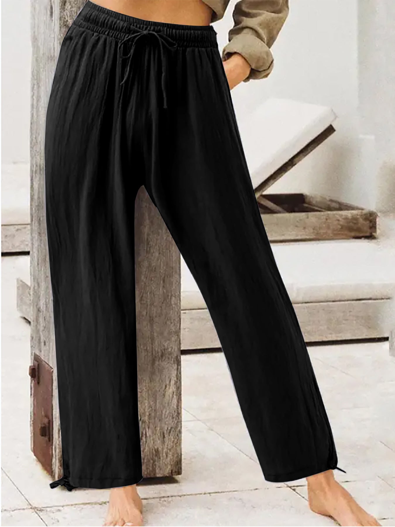 Trendsi Full Size Casual Drawstring Wide-Leg Pants Plus Size -