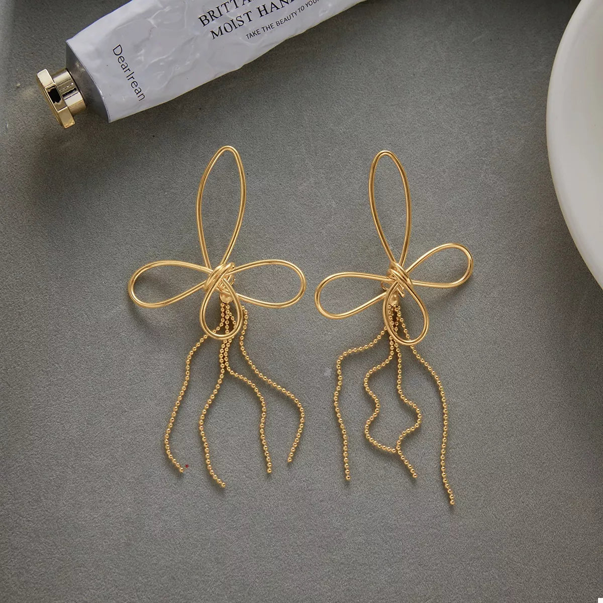 Trendsi 18K Gold-Plated Tassel Bow Earrings -