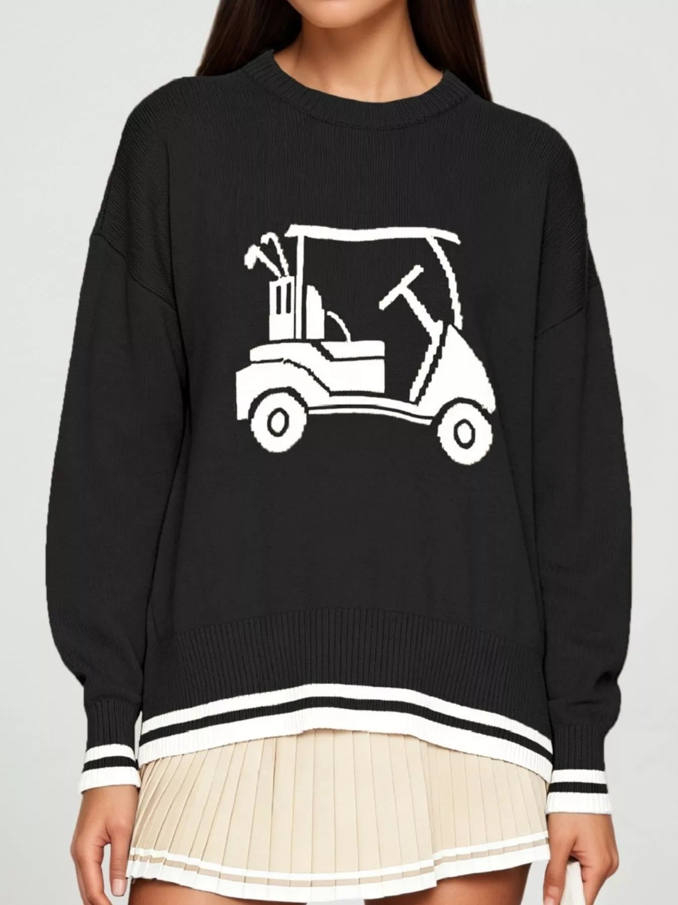 Trendsi Golf Cart Graphic Dropped Shoulder Sweater -