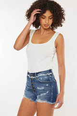 Trendsi Kancan Distressed Button Fly Denim Shorts -