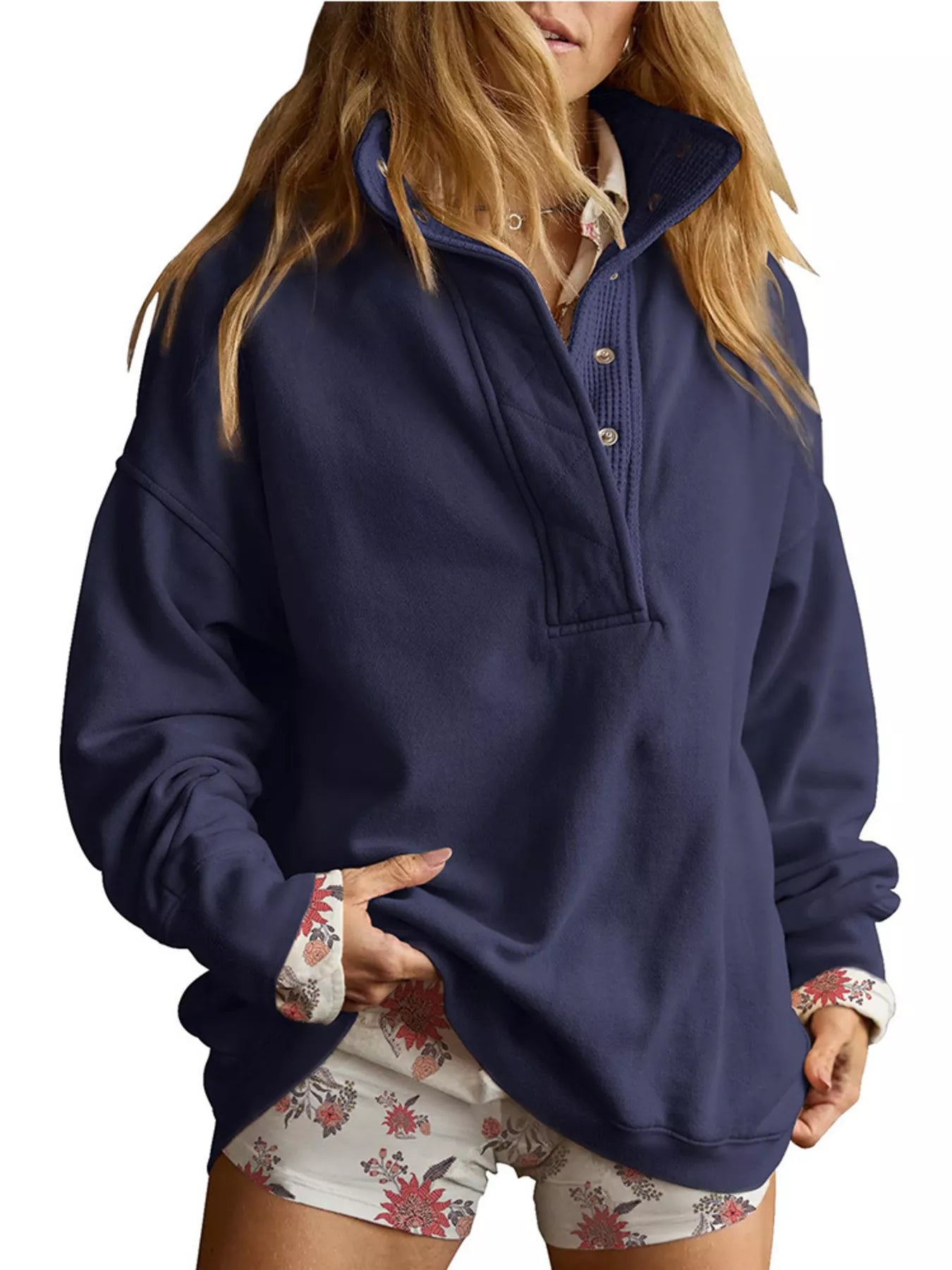 Trendsi Half Snap Dropped Shoulder Sweatshirt -