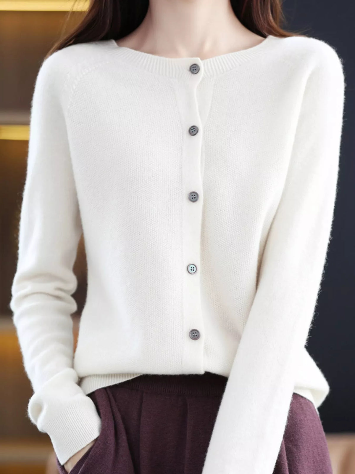 Ribbed cardigan, white front