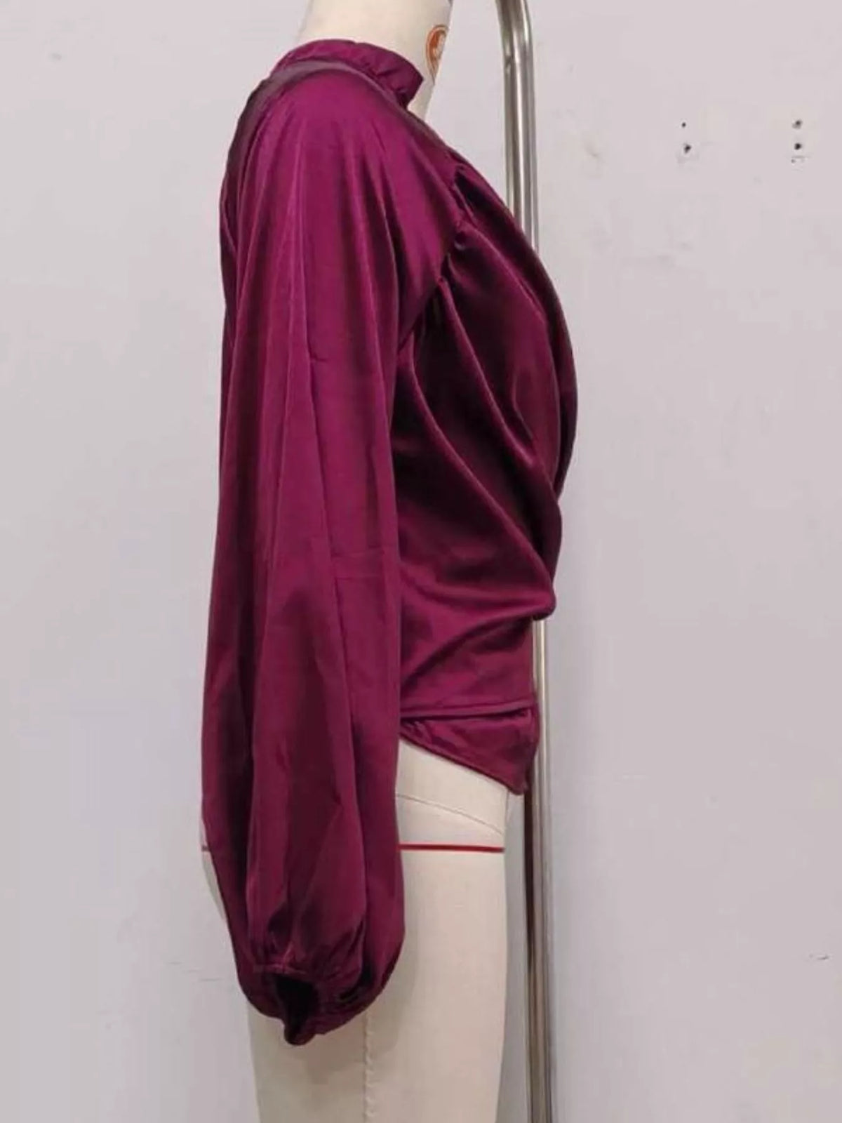 Satin blouse, burgundy mannequin side