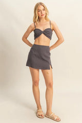 Trendsi HYFVE Ruched Bra Top and Mini Skirt Set -