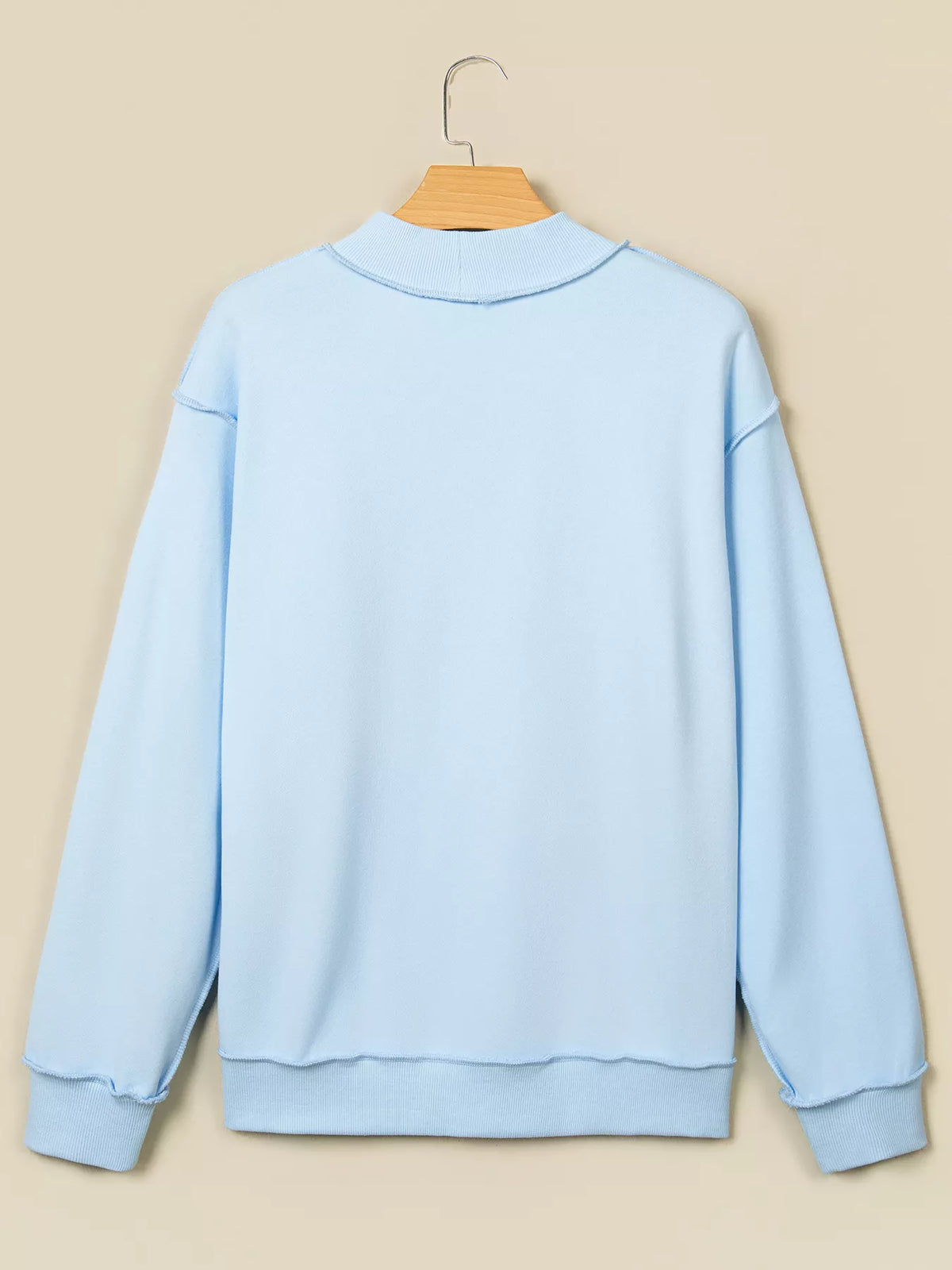 Light blue jesus saves stand neck oversized sweatshirt — back view