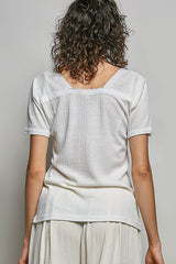 Trendsi POL Lace Detail V-Neck Short Sleeve Textured T-Shirt -