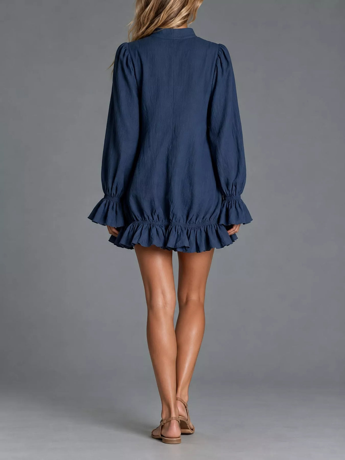 Ruffled-hem mini dress, navy back
