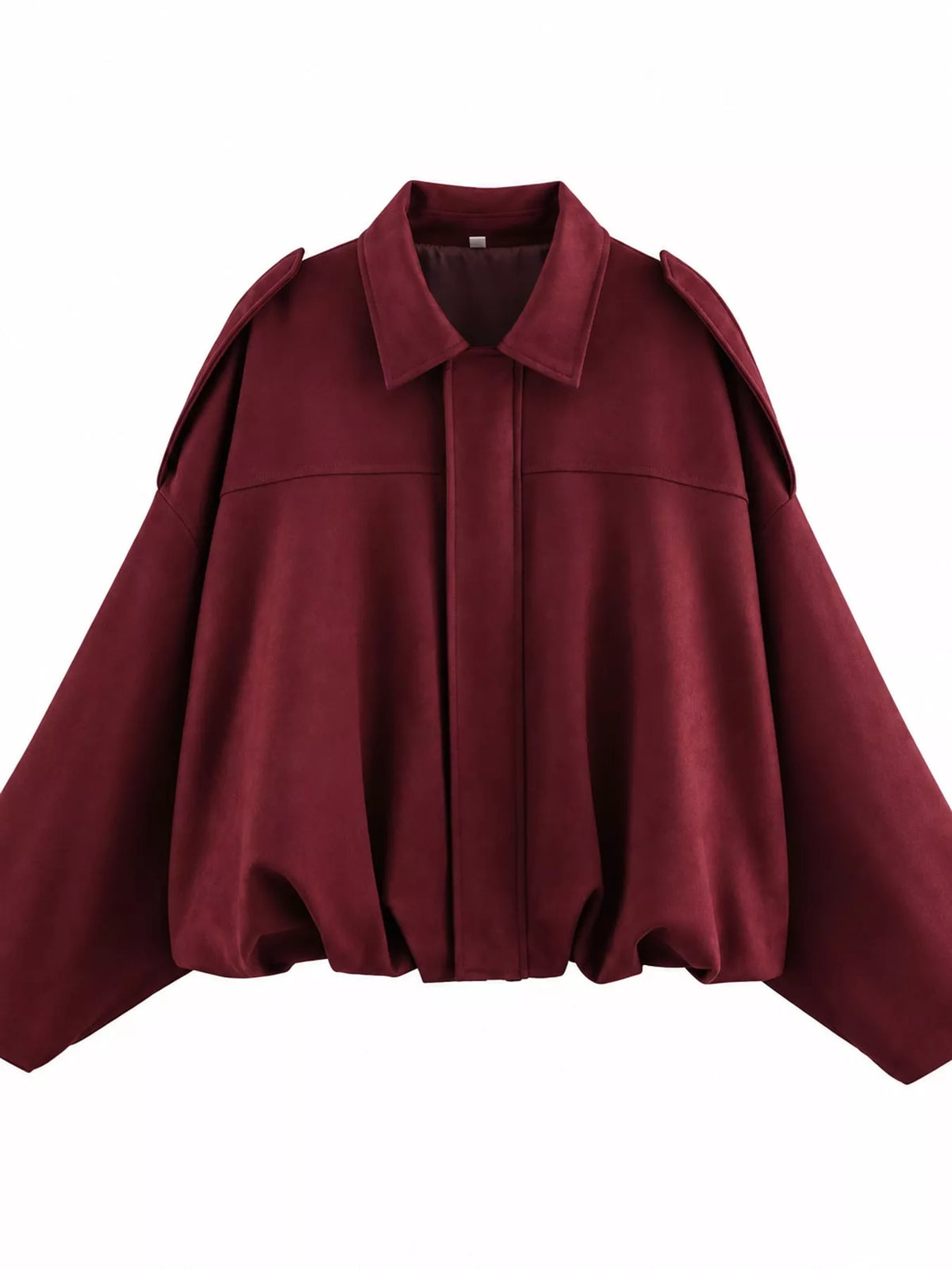 Burgundy elastic hem batwing sleeve jacket