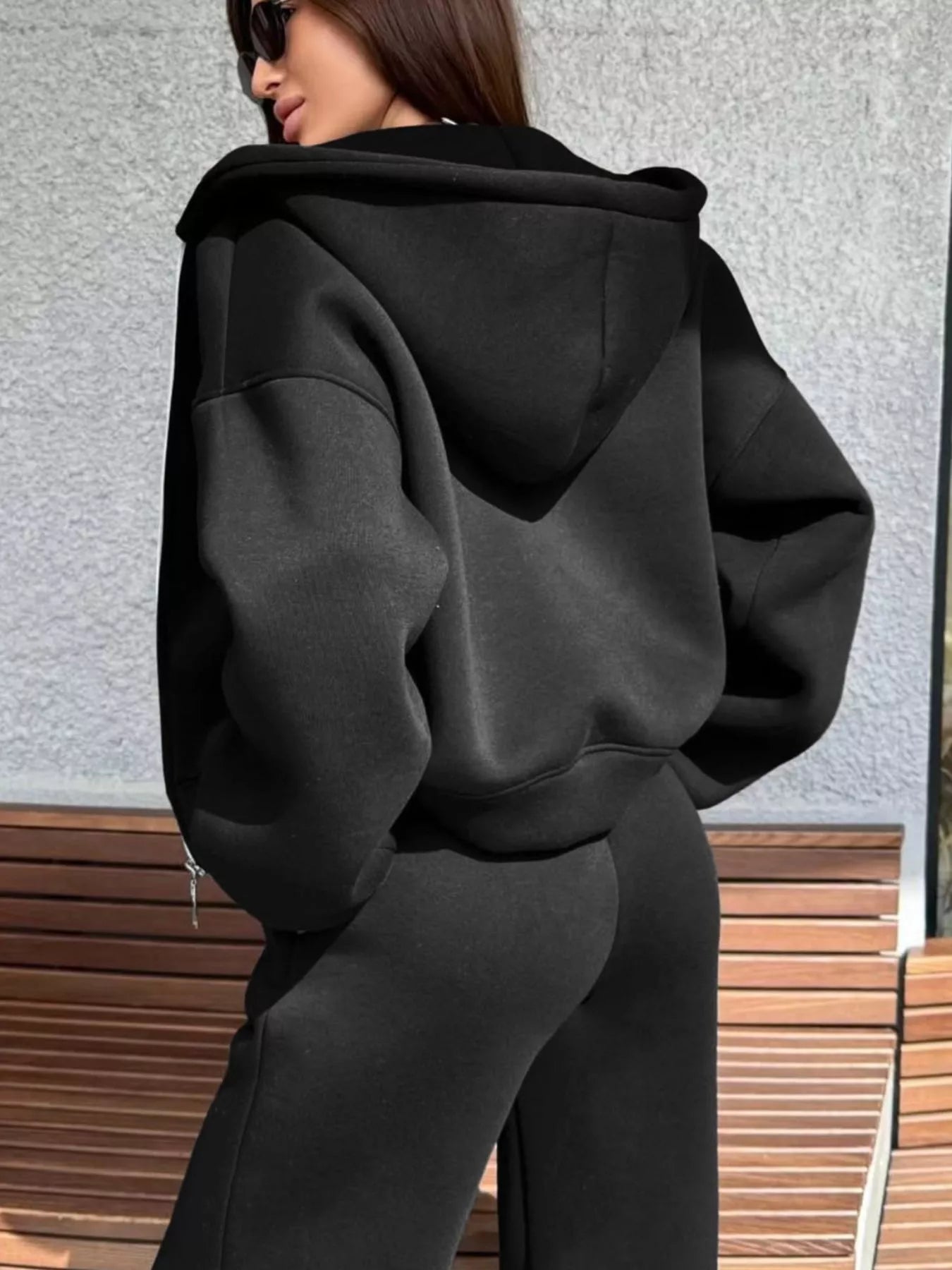 Trendsi Zip-Up Hoodie and Wide-Leg Sweatpants Set -