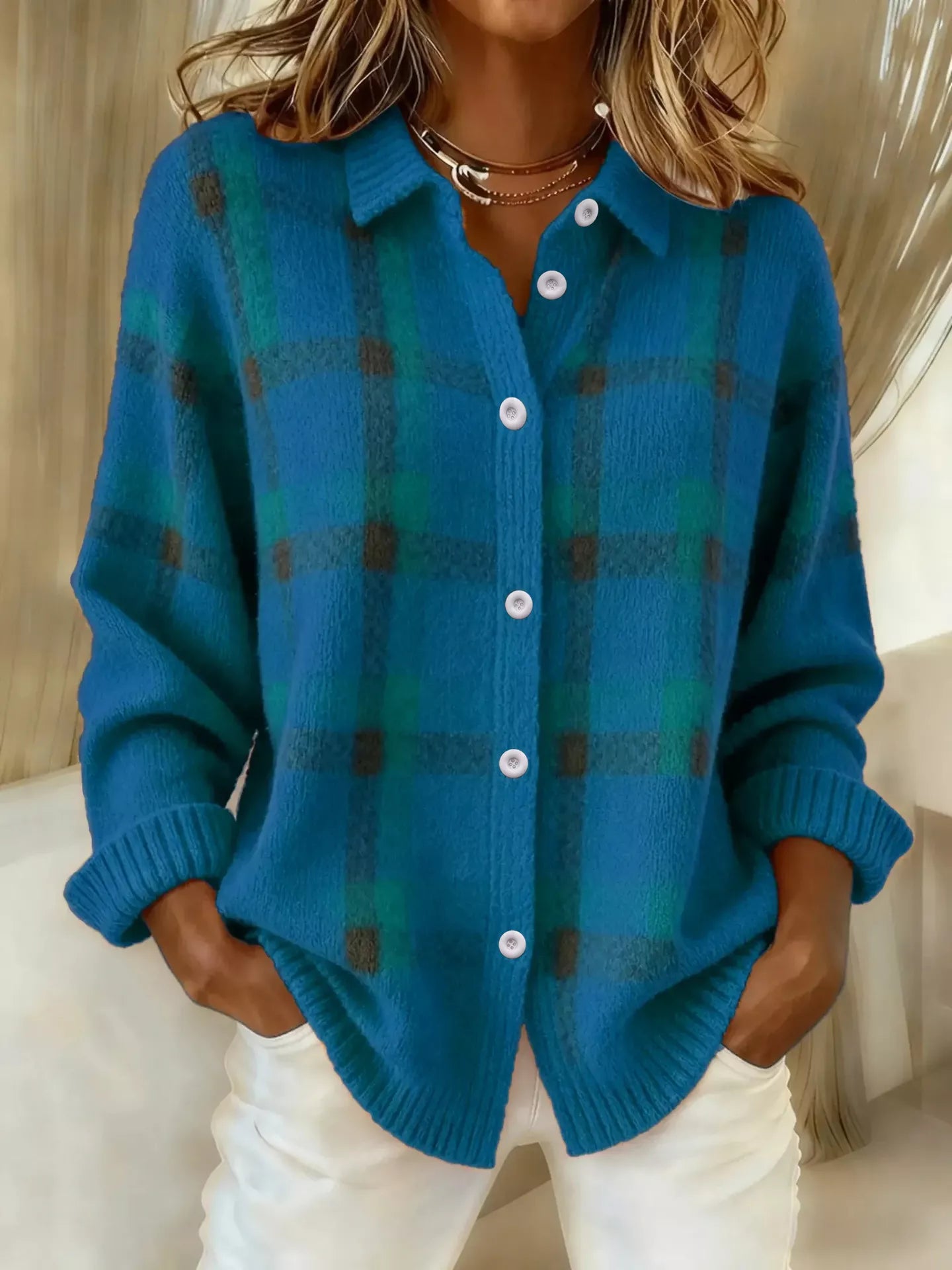 Trendsi Plaid Button-Up Cardigan -