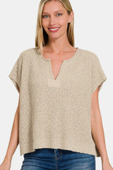 Trendsi Zenana Short Sleeve Side Slit Sweater -