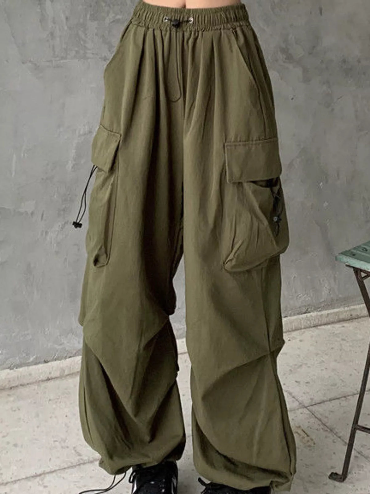Green drawstring cargo pants