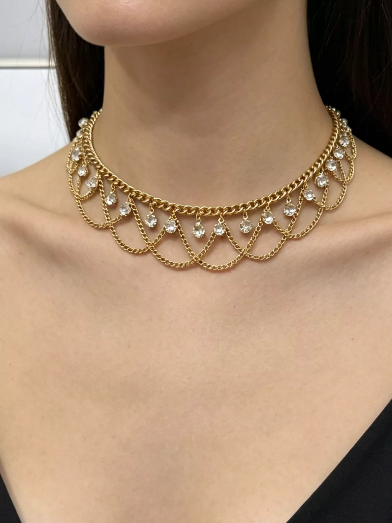 Trendsi 18K Gold-Plated Zircon Chain Necklace -