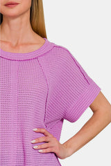Trendsi Zenana Waffle Exposed-Seam Short Sleeve T-Shirt -