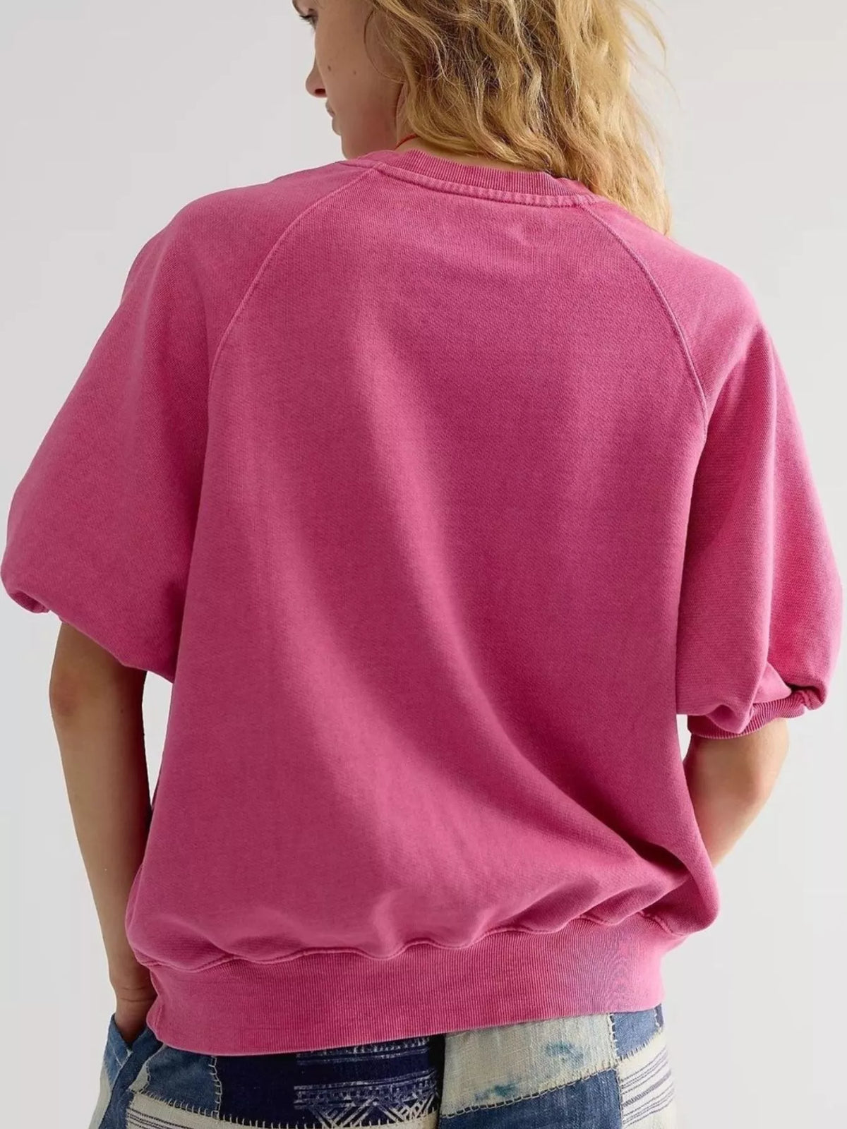 Women's Raglan Short-Sleeve Sweatshirt in pink — back view