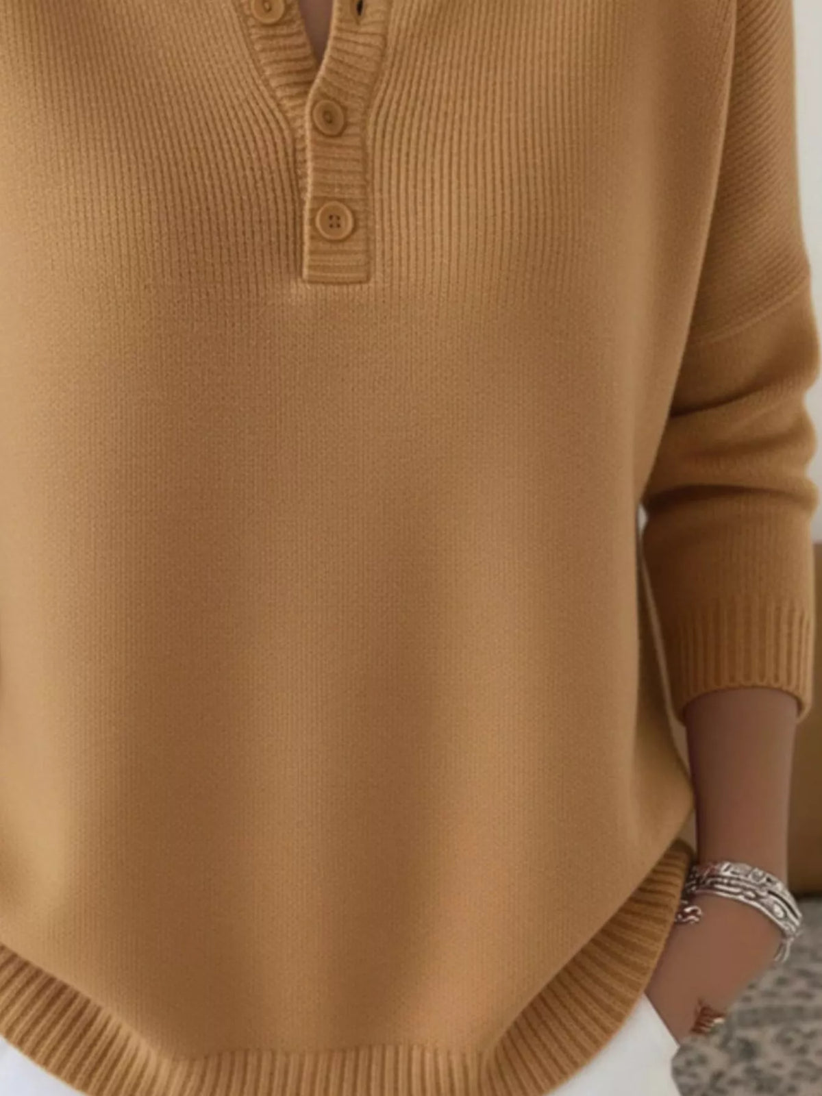 Trendsi Full Size Button Detail Ribbed Knit Sweater Plus Size -