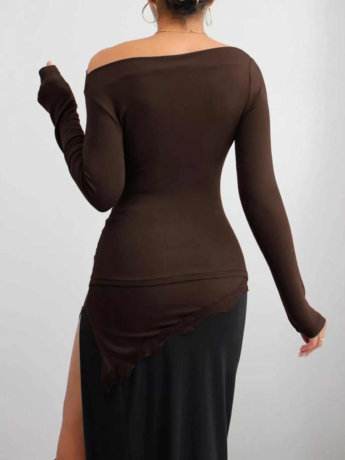 Trendsi Asymmetrical One-Shoulder Ruched T-Shirt with Lace Trim -
